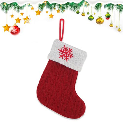 Mini Christmas Stockings with Snowflake Embroidery, Red Knit Holiday Decor - Style 3