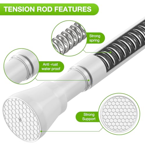 Adjustable Tension Curtain Rod 28-48 inch White Spring Loaded Rods