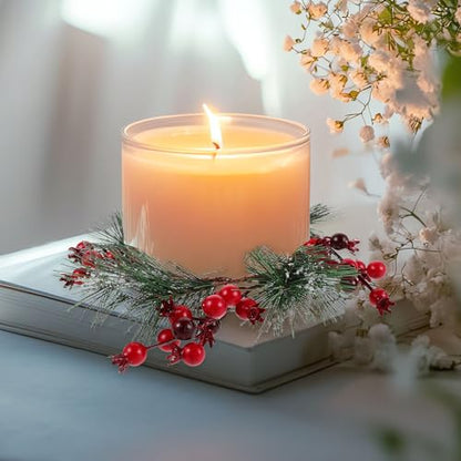 Christmas Candle Wreath Rings Set with Red Pomegranate Holiday Decor