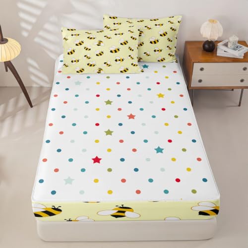 Castle Fairy Baby Twin Bedding Set with Honey Bee Comforter and Zipper Fitted Sheet - Yellow, Kids Bed in a Bag