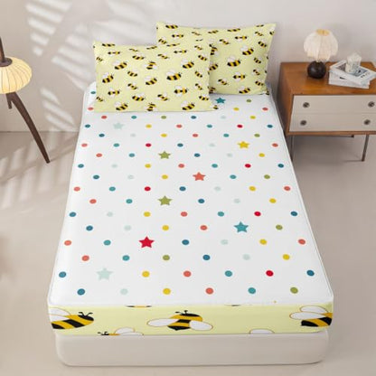 Castle Fairy Baby Twin Bedding Set with Honey Bee Comforter and Zipper Fitted Sheet - Yellow, Kids Bed in a Bag