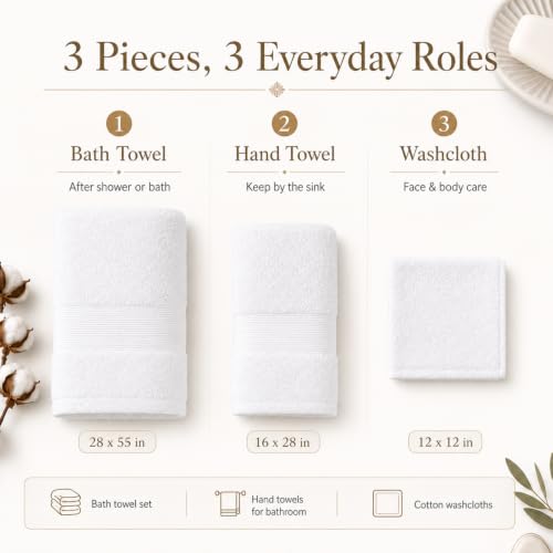 KEMET Luxury Bath Towel Set of 3 Pink - Egyptian Cotton 700 GSM, Absorbent & Soft