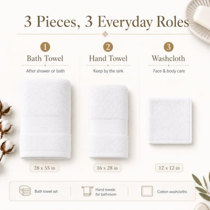 KEMET Luxury Bath Towel Set of 3 Pink - Egyptian Cotton 700 GSM, Absorbent & Soft