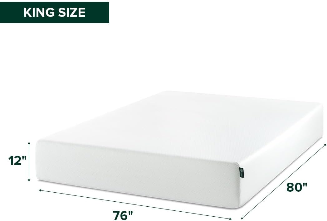 Zinus 12 Inch King Green Tea Memory Foam Mattress - Medium Firm, Zoned Pressure Relief, Fiberglass Free