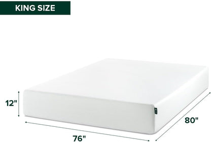 Zinus 12 Inch King Green Tea Memory Foam Mattress - Medium Firm, Zoned Pressure Relief, Fiberglass Free