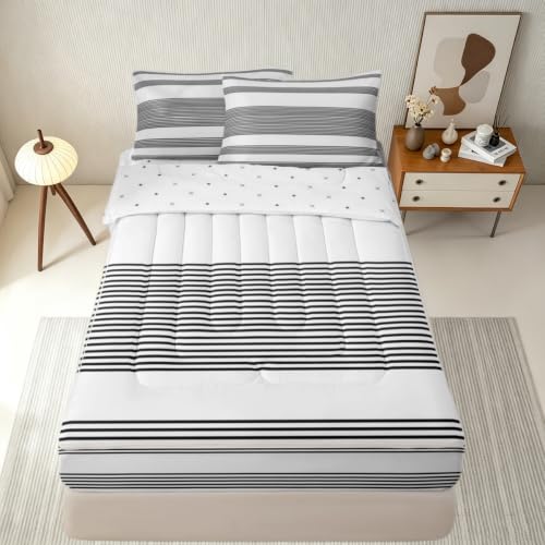 Black / Twin Zip Up Bedding Set with Comforter & Fitted Sheet Kids Boys Girls