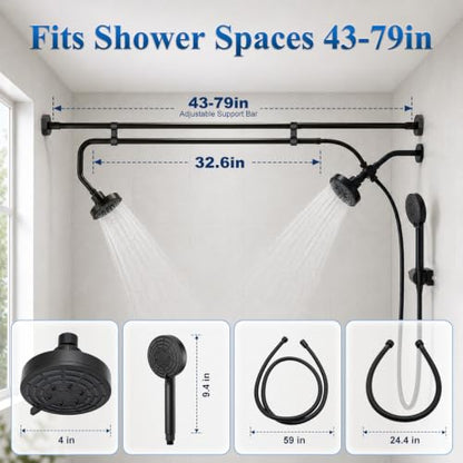 Dual Shower Head Set for Two with Handheld & No-Drill Installation