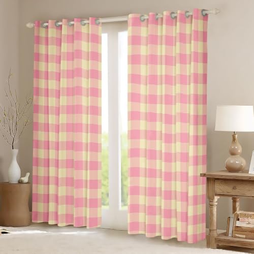 Feelyou Pink and Yellow Plaid Blackout Curtains - 2 Panels, 52 x 96 Inches, Thermal Insulated Gingham Drapes for Bedroom & Living Room, Variation of Yellow Pink / 52"W x 96"L