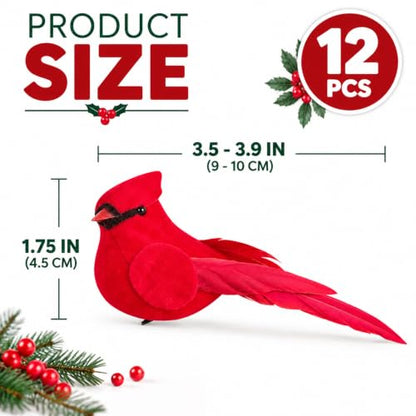 12 Pcs Red Cardinal Bird Ornaments for Christmas Wreaths & Holiday Decor
