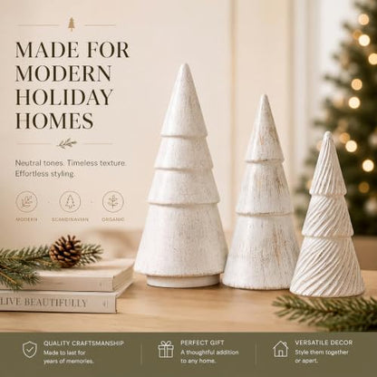 Antique White Rustic Christmas Tree Figurines Set of 3 - Holiday Decor