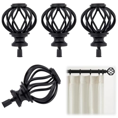 Plastic Hollow Cage Curtain Rod Finials - Black, 1 Inch Diameter, Pack of 4