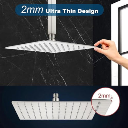 16 Inch Brushed Nickel Square Rain Shower Head - Thin Variation