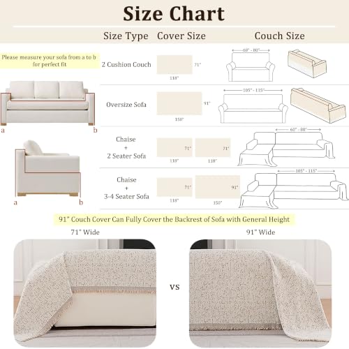 Waterproof Chenille Couch Cover for Dogs - Toffee, Non Slip, 71"x118"