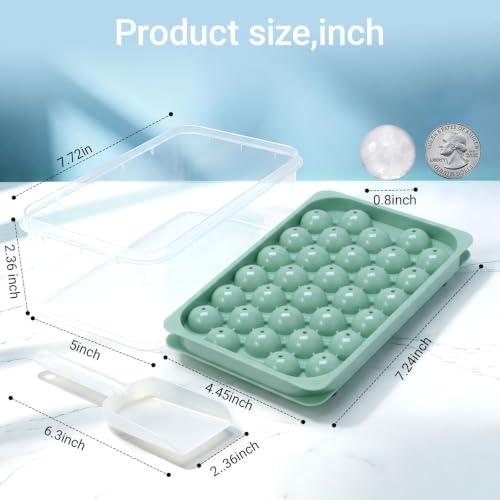 Mini Ice Cube Trays with Lid & Bin - 64 Round 0.8 Inch Ice Balls, 2 Pack
