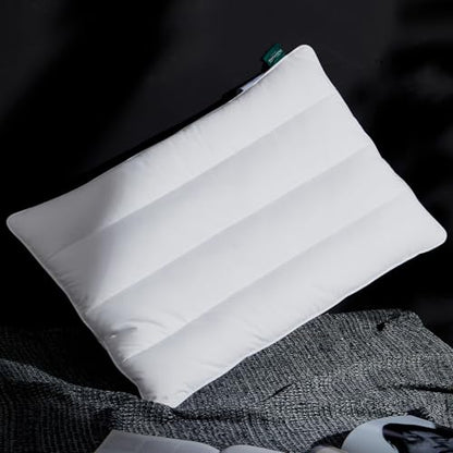 Solid White Goose Feather Pillow 2.5 Inch Thin Support Bed Pillow - 1 Pack