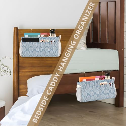 Blue Paisley Floral Bedside Storage Caddy Organizer Hanging Bed Caddy with 6 Pockets