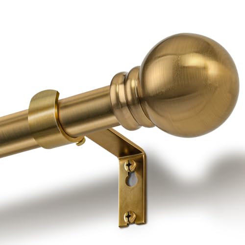 Brushed Brass Curtain Rod 32-152 Inch Heavy Duty Adjustable Drapery Rod with Finials - Antique Warm Gold