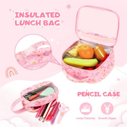 Rainbow Clear Corduroy Backpack with Lunch Bag & Pencil Case for Girls