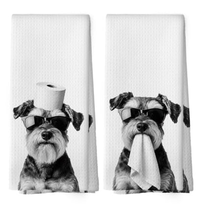 Funny Schnauzer Bathroom Towels Set of 2 - Unique Pet Gift for Home