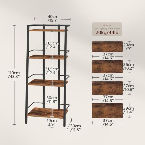 Rustic Brown 4-Tier Ladder Shelf Bookcase with Adjustable Feet