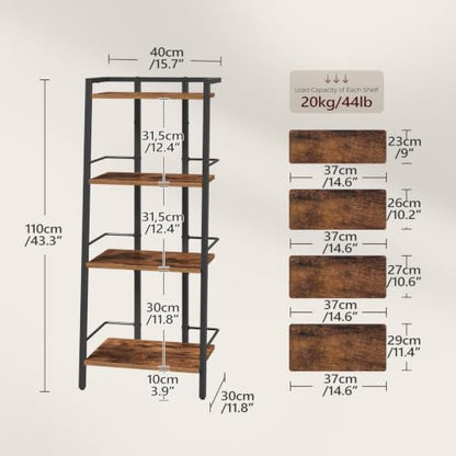 Rustic Brown 4-Tier Ladder Shelf Bookcase with Adjustable Feet