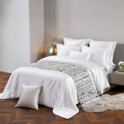 Nature Birch Trees Bed Runner for Queen Bed - White, Gray, Black, 83"x20" Variation