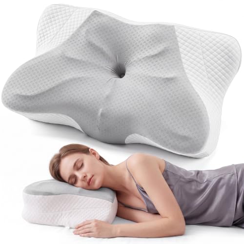 Contoured Cervical Pillow for Neck Pain Relief - Dual Height, King Size, Light Gray