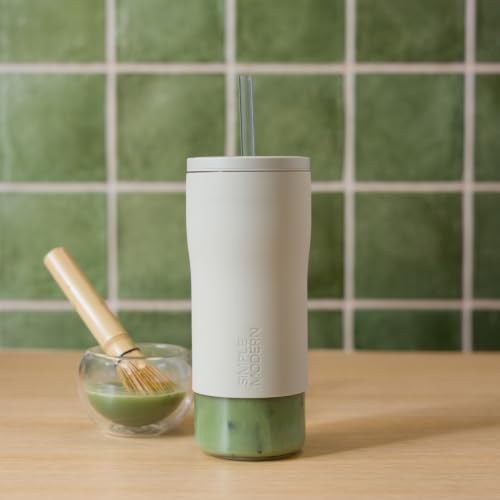 Simple Modern Glass Iced Coffee Cup with Straw Lid - 20oz Beige - Almond Birch Variation