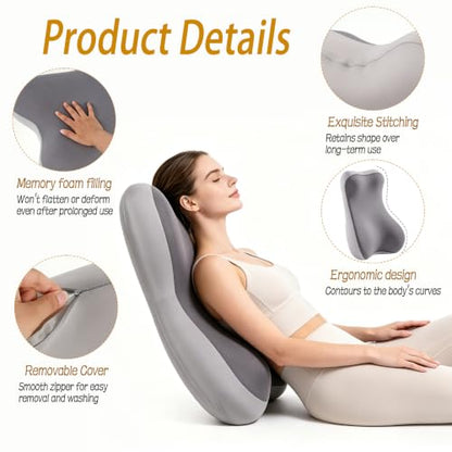 2-in-1 Neck and Lumbar Support Pillow for Office & Recliner Chairs - Ergonomic Back Cushion with Washable Cover