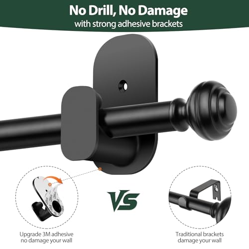Adjustable Curtain Rods Set of 32 to 86 Inches with No-Drill & Wrap-Around Brackets, Black