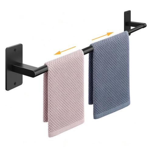 Adjustable Black Towel Bar for Bathroom - Wall-Mount or Adhesive, Rustproof Stainless Steel