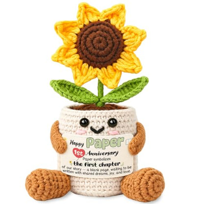 First Anniversary Gift for Her Sunflower Crochet Card - 1st Paper Wedding Keepsake
