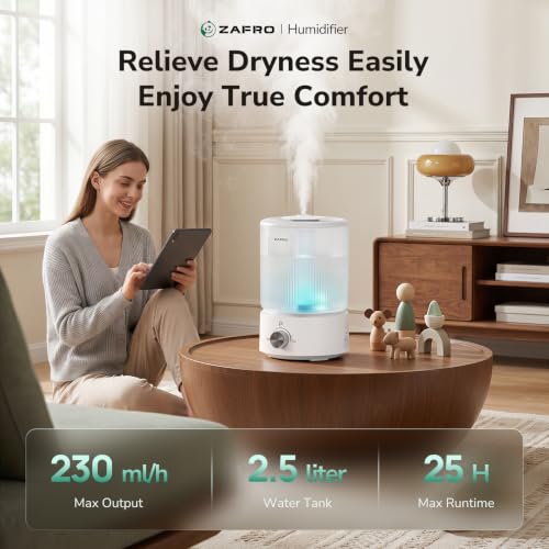 2.5L White Top Fill Humidifier for Bedroom — Quiet 25H Runtime & Aromatherapy