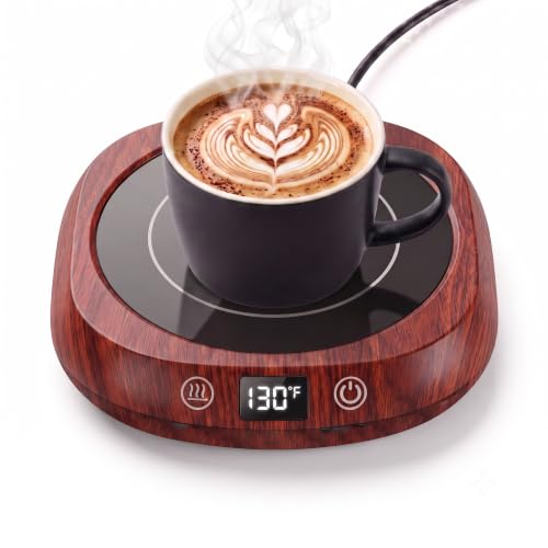 Coffee Mug Warmer Set with Temperature Control and LED Display - Walnut 15oz Ceramic Mug Gift