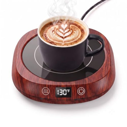 Coffee Mug Warmer Set with Temperature Control and LED Display - Walnut 15oz Ceramic Mug Gift