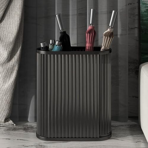 Black Modern Metal Umbrella Bucket Stand with Drain Tray - 14.6 x 7.1 x 20.5in
