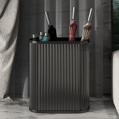 Black Modern Metal Umbrella Bucket Stand with Drain Tray - 14.6 x 7.1 x 20.5in