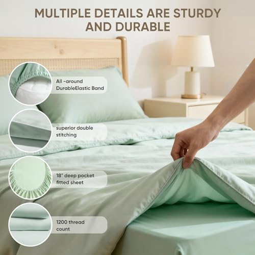 Egyptian Cotton Bed Sheets Set with Deep Pockets - Mineral California King - 1200 Thread Count, Heavy-Duty, Pilling Resistant