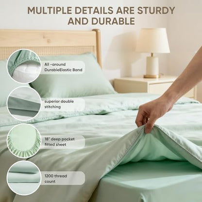 Egyptian Cotton Bed Sheets Set with Deep Pockets - Mineral California King - 1200 Thread Count, Heavy-Duty, Pilling Resistant