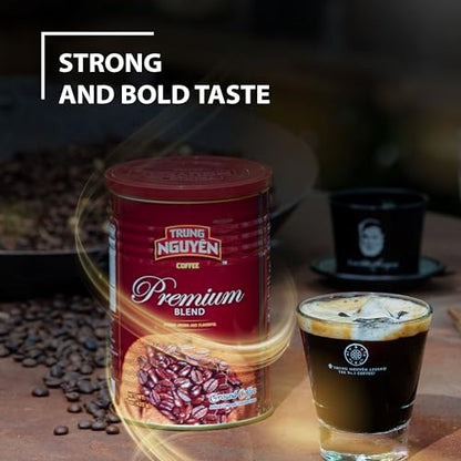 TRUNG NGUYEN LEGEND PREMIUM BLEND Premium Roasted Ground Coffee - Intense Flavor and Chocolate Fragrant by Robusta & Arabica Coffee Beans Blend - Full City Roast with Low Acidity (425g/Can)