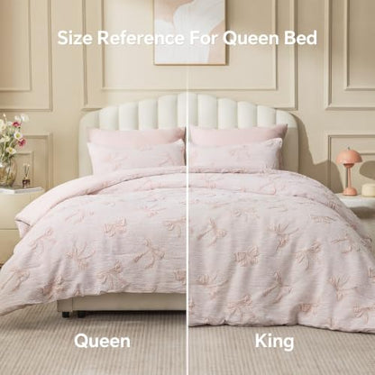 Pink Bow Comforter Set King Size Soft Fluffy Bedding - Bedelite