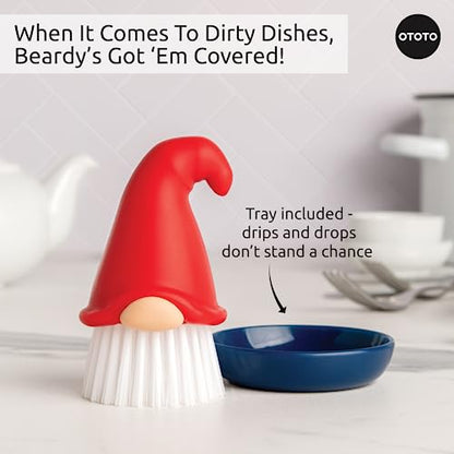 Beardy Gnome Dish Brush with Handle - Unique Kitchen Cleaning Tool