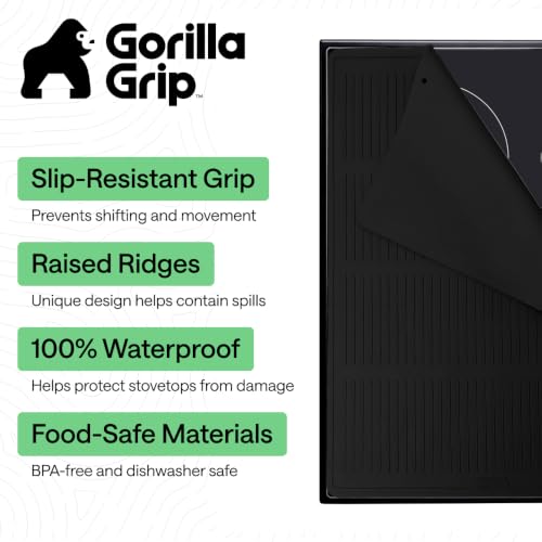 Gorilla Grip Silicone Stove Cover - 28x20 Inch Black Non-Slip Cooking Protector