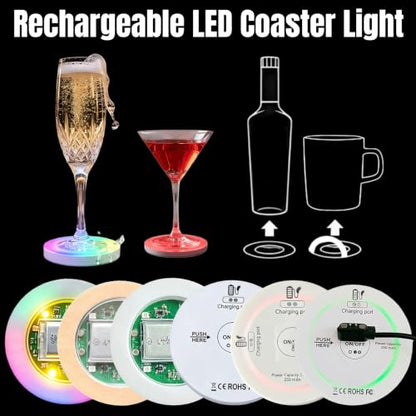 Rechargeable LED Coaster Light for Drinkware, Multi-Color, 50-80H Runtime