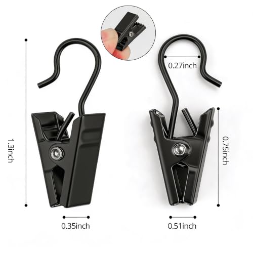 Small Curtain Clips Hooks for Hanging String Lights - Black, 60 Pack