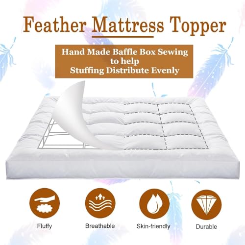 White Plaid 5in Duck Feather Mattress Topper with Cotton Cover - King