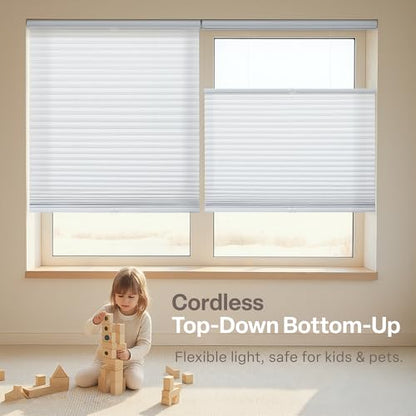 Light Filtering Top Down Bottom Up Cellular Shades - White, 35 x 48 in (Variation: White / 35"W x 48"H)