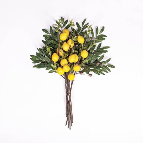 Mediterranean Faux Olive and Lemon Branches Set - 24 Inch Decorative Flowers for Weddings & Home Decor (6 Olive Stems + 3 Lemon Branches)