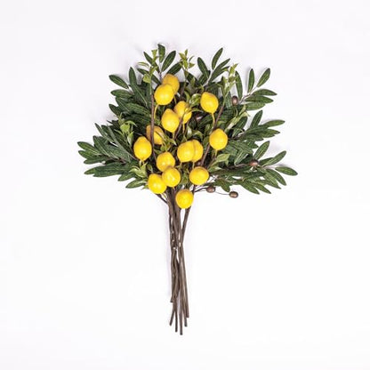 Mediterranean Faux Olive and Lemon Branches Set - 24 Inch Decorative Flowers for Weddings & Home Decor (6 Olive Stems + 3 Lemon Branches)