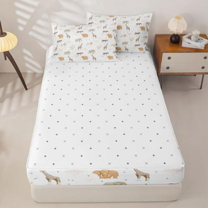 Feelyou Safari Animals Zipper Comforter Set Twin White Yellow Kids Bedding